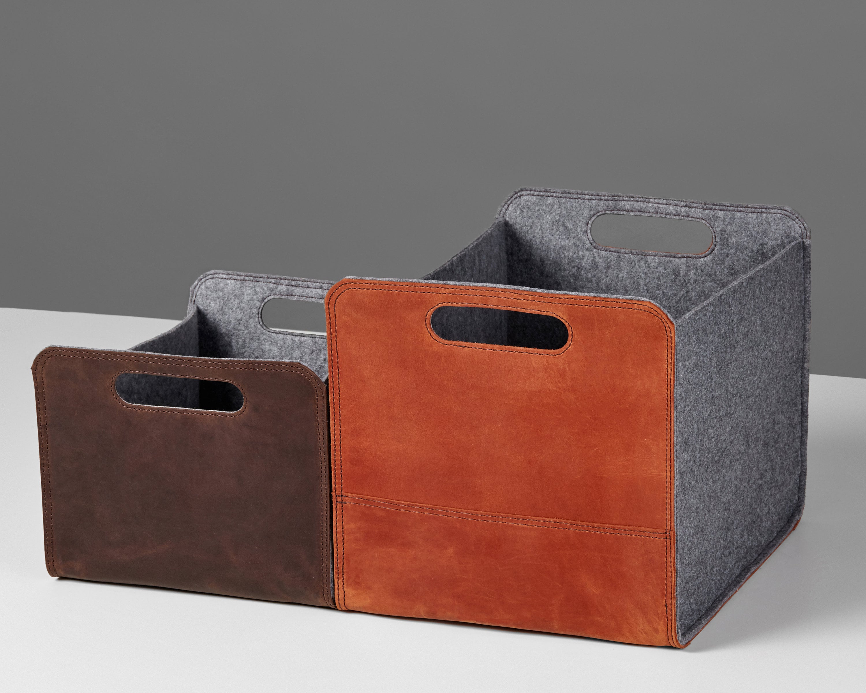 Felt storage basket with leather sides storage bag for living Etsy