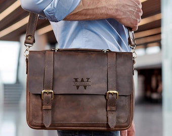 Full Grain Leather Messenger Bag, Minimal Leather Briefcase, Leather Work Bag for Men, Doctors Bag, Mens Leather Workbag, Top Grain Leather