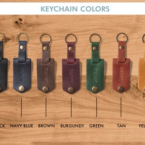 Puede incluir: Llaveros de cuero en varios colores: negro, azul marino, marr&oacute;n, burdeos, verde, beige y amarillo. Cada llavero tiene una etiqueta rectangular con la palabra "DADDY" grabada y un anillo met&aacute;lico.
