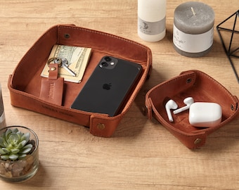 Personalized Gift Best gifts for Him Leather Valet Tray, Desk Leather Storage, Personalized Gift for Men, Desk tray, Office tray