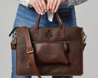 Personalized Leather Laptop Bag Women, Womens Laptop Bag, Full Grain Leather Macbook Sleeve, MacBook Pro 14 bag, MacBook Pro 16 inch bag