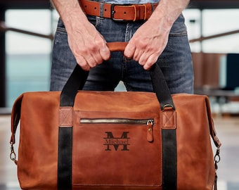 Personalized Duffle Bag Men, Monogram Duffle Bag from Genuine Leather, Custom weekender bag, Groomsmen Duffle Bag, Personalized Gym Bag