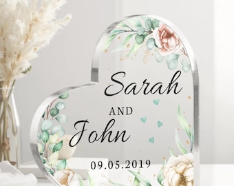 Personalized First Date Anniversary Plaque Gift, Heart Acrylic Plaque Anniversary Gift for Couple, First Date Anniversary Keepsake Gift