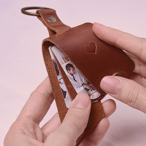 3 year anniversary gift for husband, custom leather keychain personalized with photo and name as 3rd anniversary gift for him or her