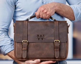 Leather Messenger Bag Man, Leather Laptop Bag, Leather Attache Case, Personalized Business Briefcase, Custom Brown Leather Briefcase for Men