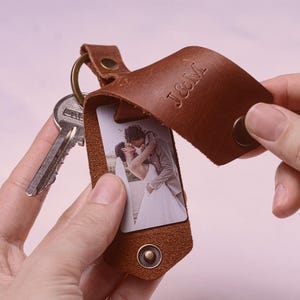 3rd anniversary gift for Him - personalized leather photo keychain up to 6 photos, custom 3rd wedding anniversary gift photo keyring