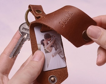 3rd anniversary gift for Him - personalized leather photo keychain up to 6 photos, custom 3rd wedding anniversary gift photo keyring