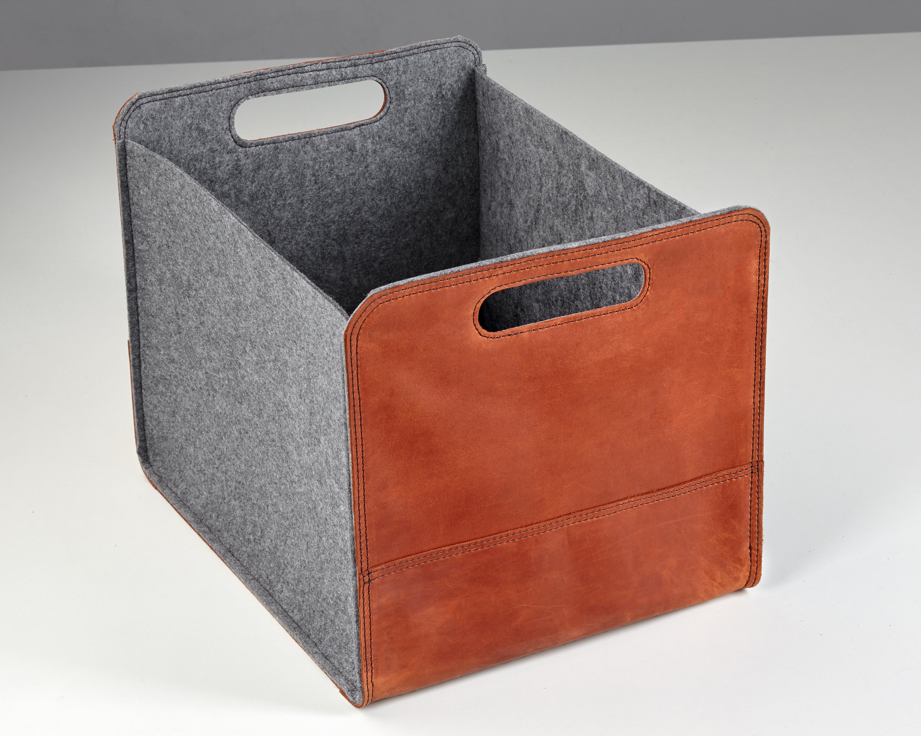Felt storage basket with leather sides storage bag for living Etsy