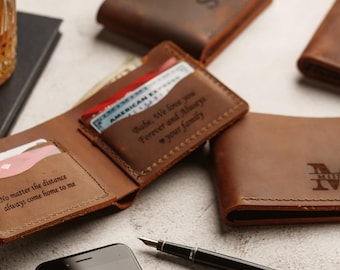 Personalised Bifold Wallet with Name, Premium Leather Wallet for Men, Engraved Gift for Dad, Best Man Proposal Gift, Custom Anniversary Gift