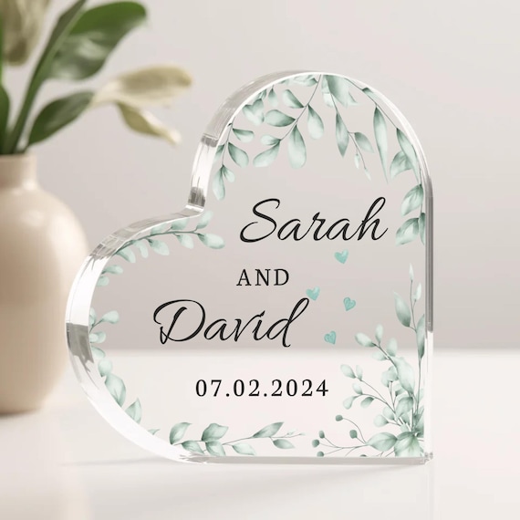 Personalized Acrylic Heart Plaque – Custom Couple Gift, Anniversary Keepsake, Personalised Wedding Gift Heart, Glass Wedding Engagement Gift