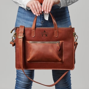 Personalized Womens Laptop Bag for Macbook 14 16, Handmade Leather Laptop Bag Women, Minimalist Leather Work Bag, Slim Messenger Bag Women