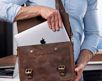 Personalized Leather Doctor Bag, Custom Laptop Messenger Bag, Doctors Bag from Full Grain Leather, Leather Briefcase Satchel Macbook Pro Air