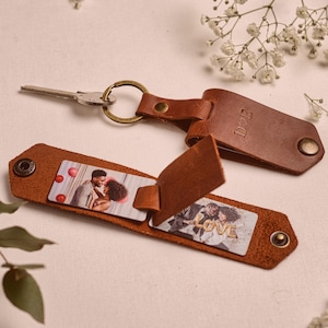 3rd wedding anniversary gift for Him, personalized photo keyring with full grain leather cover, leather anniversary gift with up to 6 photos
