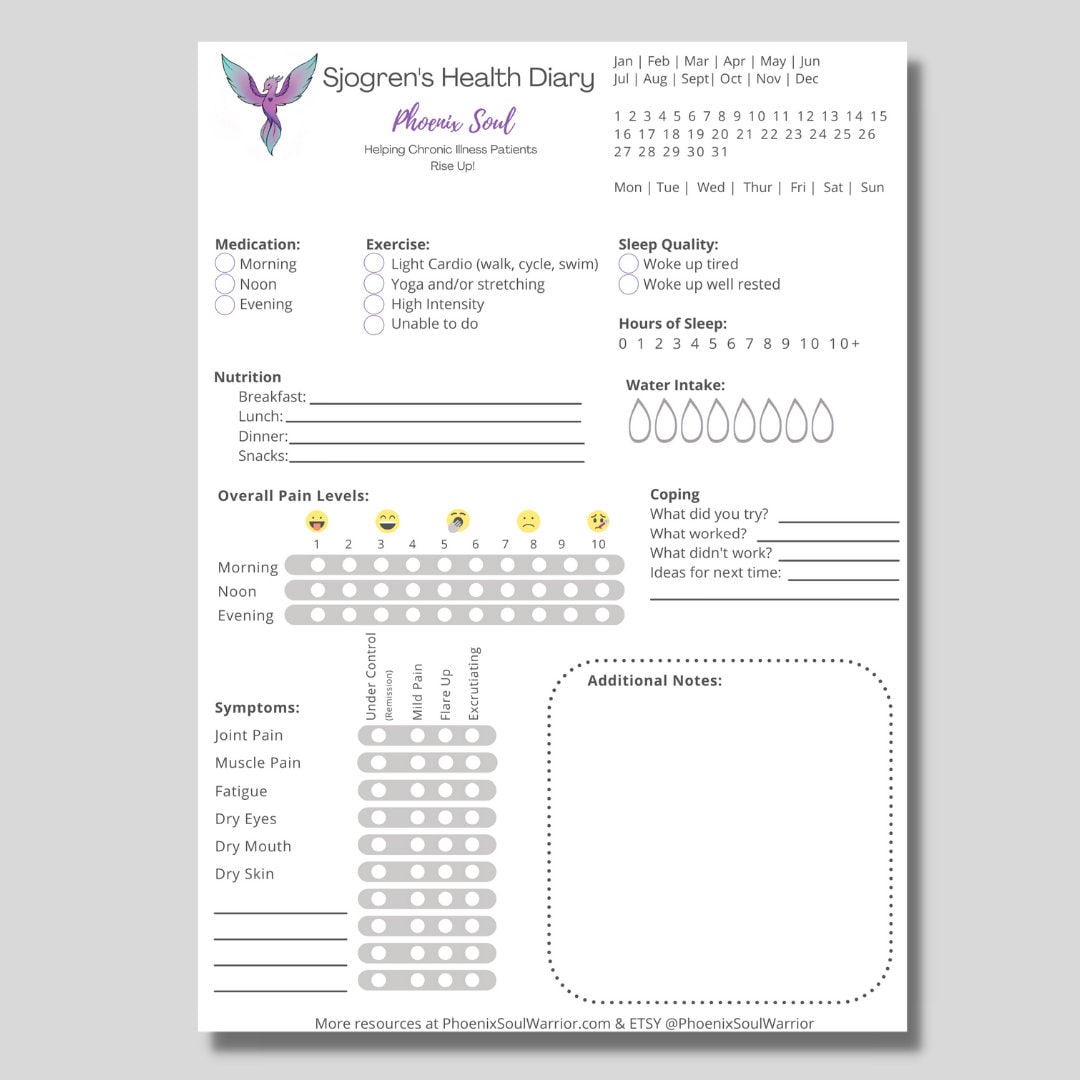sjogren s daily health tracker worksheet medical binder etsy