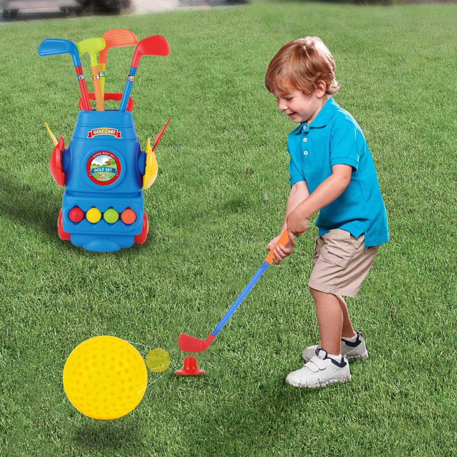 Toyvelt Kids Golf Club Set Golf Cart With Wheels 4 Colorful Etsy