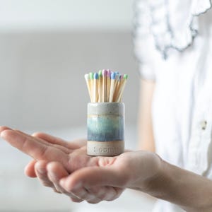 Hand thrown Ceramic Match Pot - Marine Green