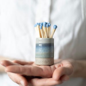 Hand thrown Ceramic Match Pot - Blue Sky