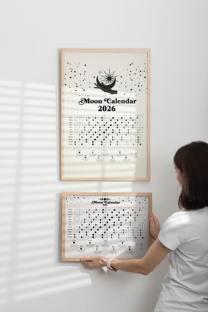 2026 Moon Calendar Poster | Printable Lunar Phases & Moon in Zodiac ...