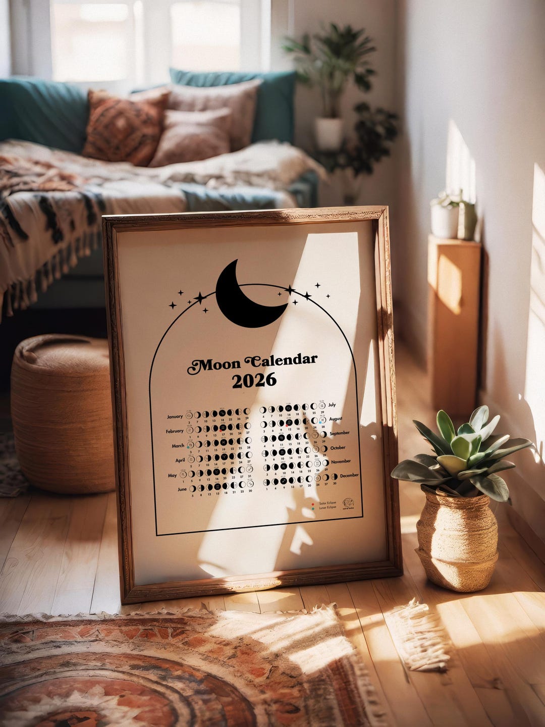 2026 Moon Phase Calendar | Printable Lunar Poster | for Timezone: UTC ...