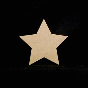 May include: A plain, light brown wooden star shape. The star is five-pointed and has a smooth surface.