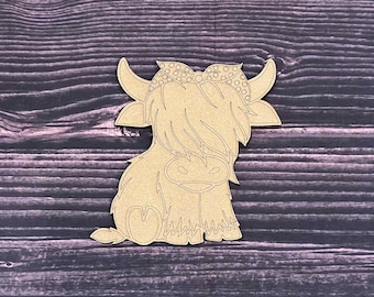 Highland cow wooden craft shapes, Laser cut wooden highland cow