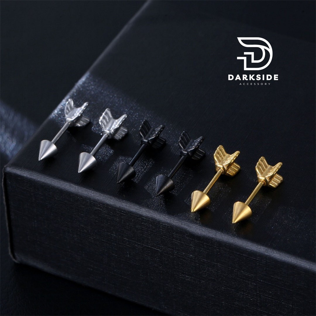 Men Arrow Stud Earring, Unisex Stud Earring, Titanium Steel Stud Earring, Men Gothic Stud