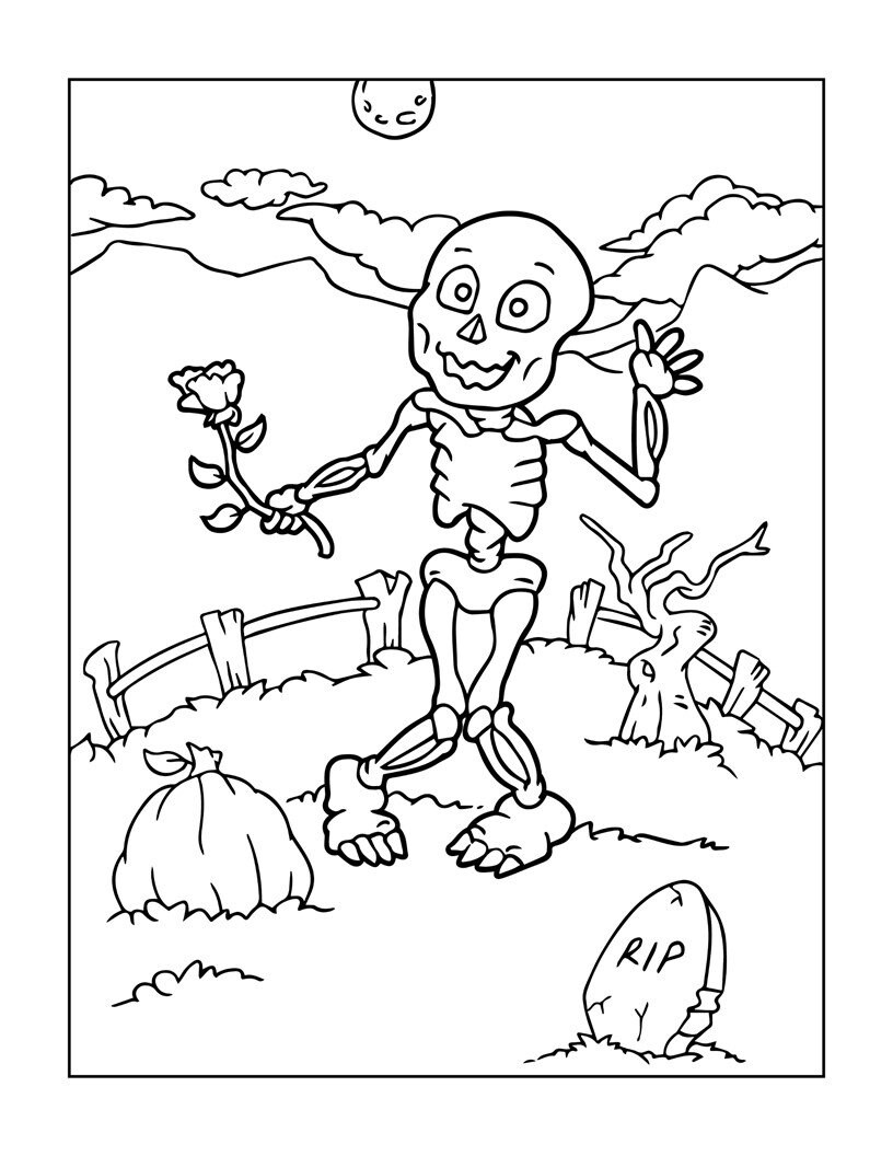 Cute Skeleton Halloween Coloring | Etsy