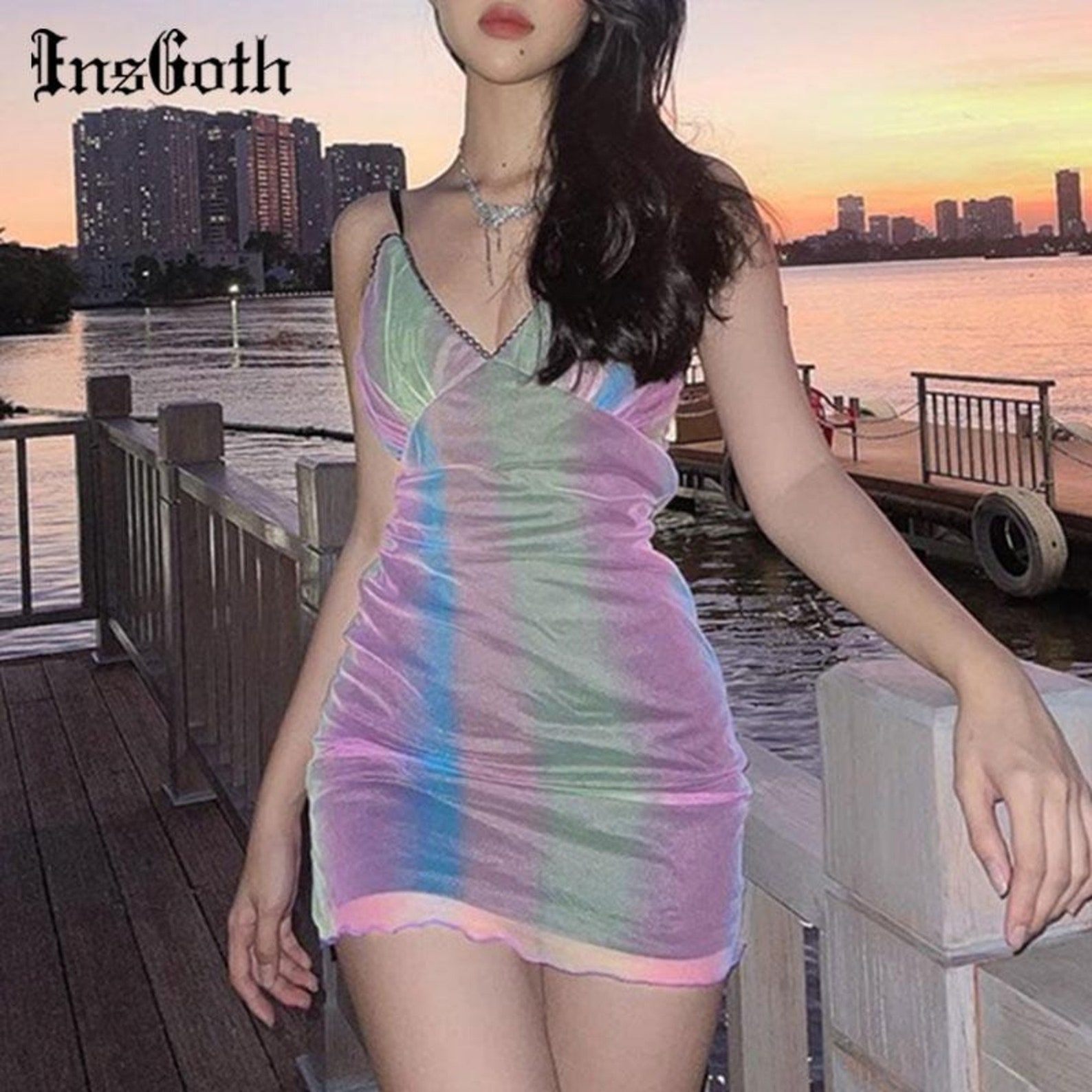 Y2K Blue Sequin Mall Goth Club Mini Dress Etsy