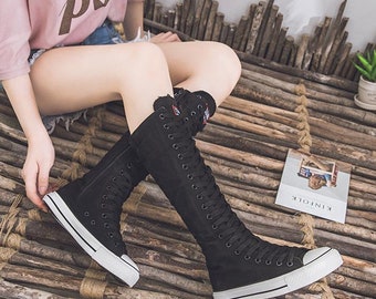 black knee high converse boots