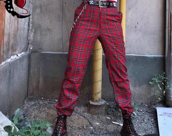 red black plaid pants