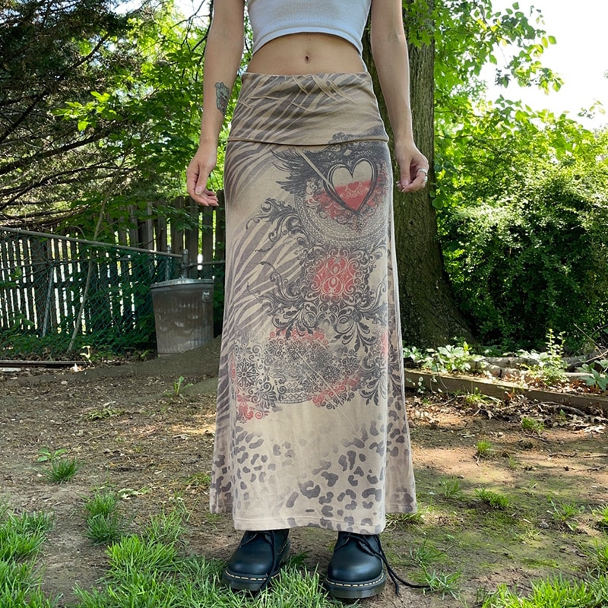 long khaki skirts etsy
