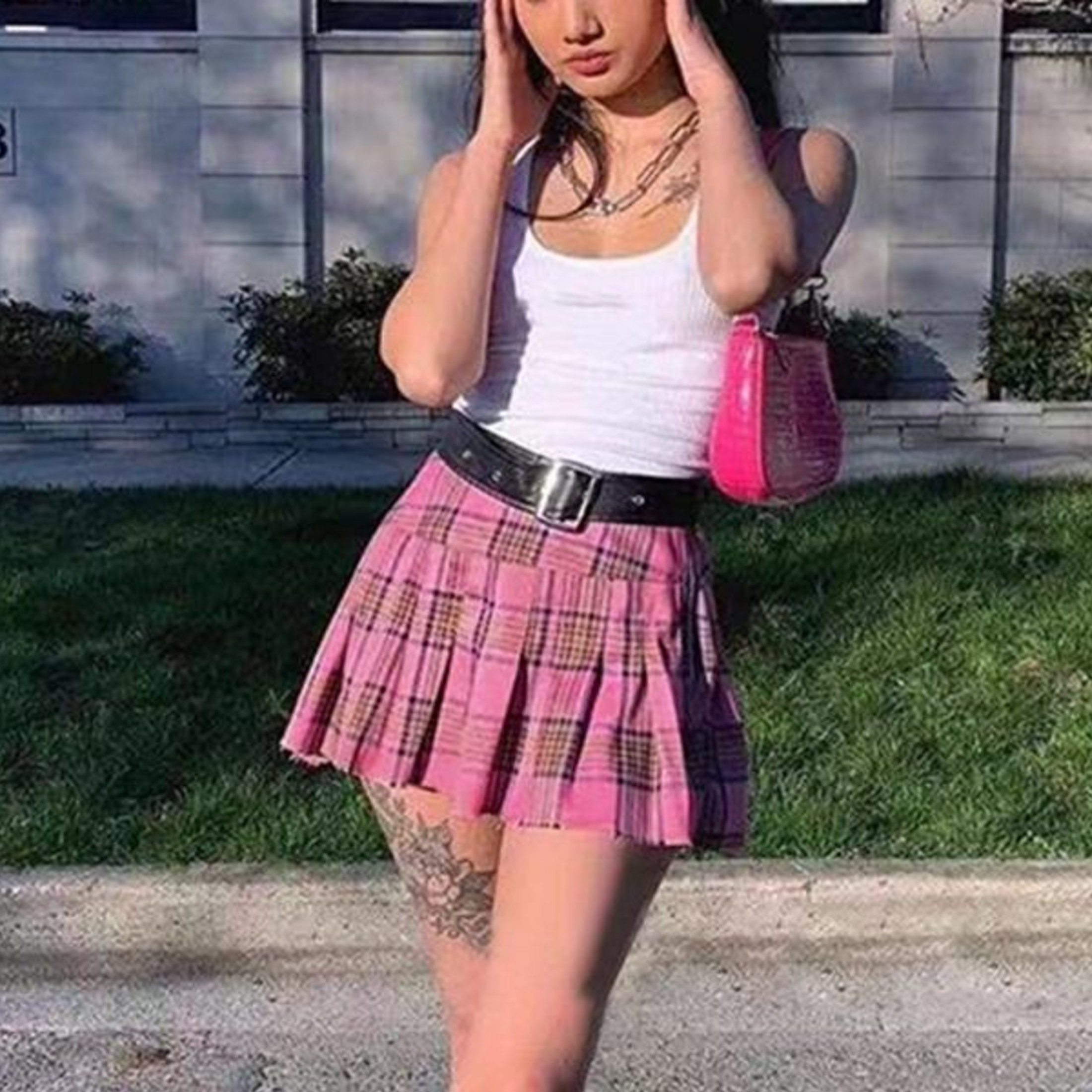 Y2k Egirl Pink Plaid Mini Skirt Etsy
