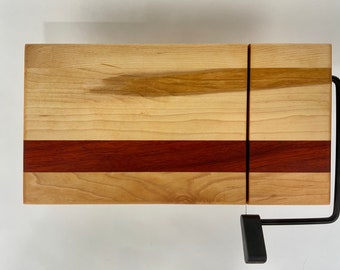 Lovely Maple, Padauk, and Cherry Hardwood Cheese Slicing Board, Cherry, Exotic Hardwood Cheese Slicer with Wire Cutter