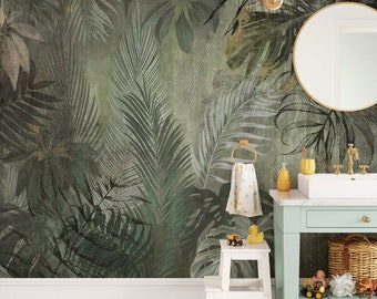 Tropical Jungle Plants Wall Decoration Tropical Wallpaper, Jungle Wall Mural Peel and Stick Living Room, Entryway by Elegant Walls