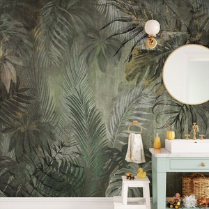 Tropische Jungle Pflanzen Wanddekoration Tropische Tapete, Jungle Wandbild Schälen und Aufkleben Wohnzimmer, Eingangsbereich von Elegant Walls