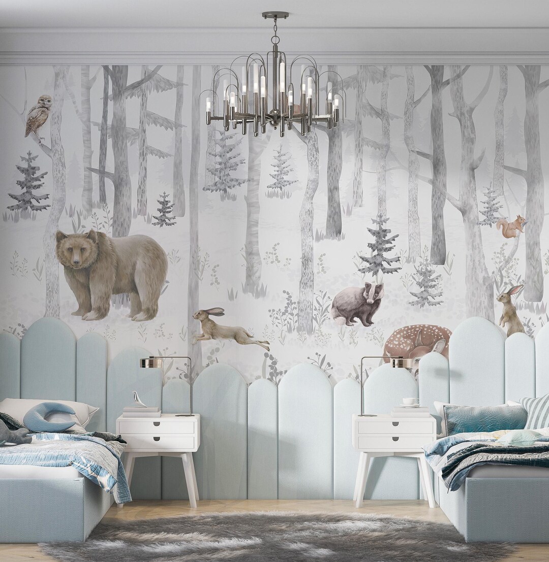 Buy White Wild Forest Animals Woodland Wallpaper Muralc325 Online in