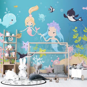 Mermaid Underwater Adventure Wallpaper Mural | Ocean Marine Life Peel and Stick Wallpaper - C20