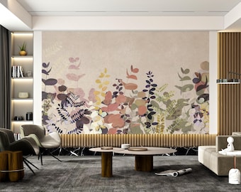 Watercolor Botanical Leaf Pattern Wallpaper Mural-AW3