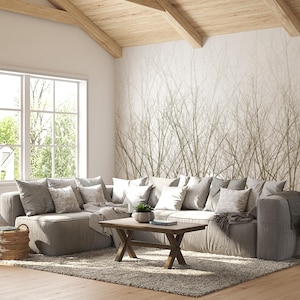 Neutral Scandinavian Foggy Forest Wallpaper Design-AW41