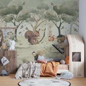 Green Forest Animals Wallpaper Mural for Kids Room-C313