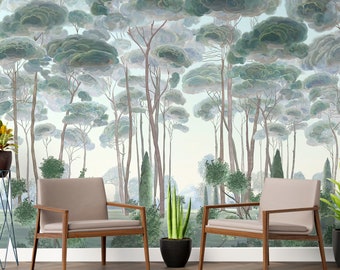 Rainforest Peel and Stick Wallpaper Murals: Immersive Tropical Trees Landscape for Vibrant Interiors - Wallpaper for Walls B513