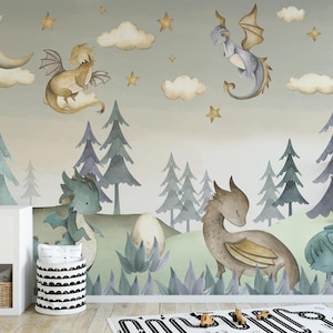 Woodland Forest Nature Peel and Stick Dragon Wallpaper-C127