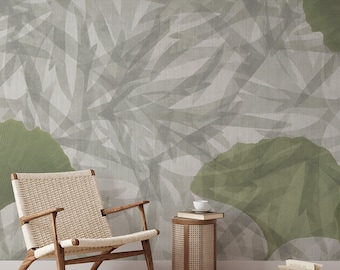 Green Leaves Wallpaper - Abstract Shadow Leaves Wall Mural | Peel and Stick Wallpaper | Unique Home Decor for Living Room, Bedroom B774