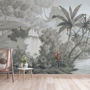 Tropical Mountain Wallpaper, Jungle Wall Mural Peel and Stick Living Room, Entryway by Elegant Walls