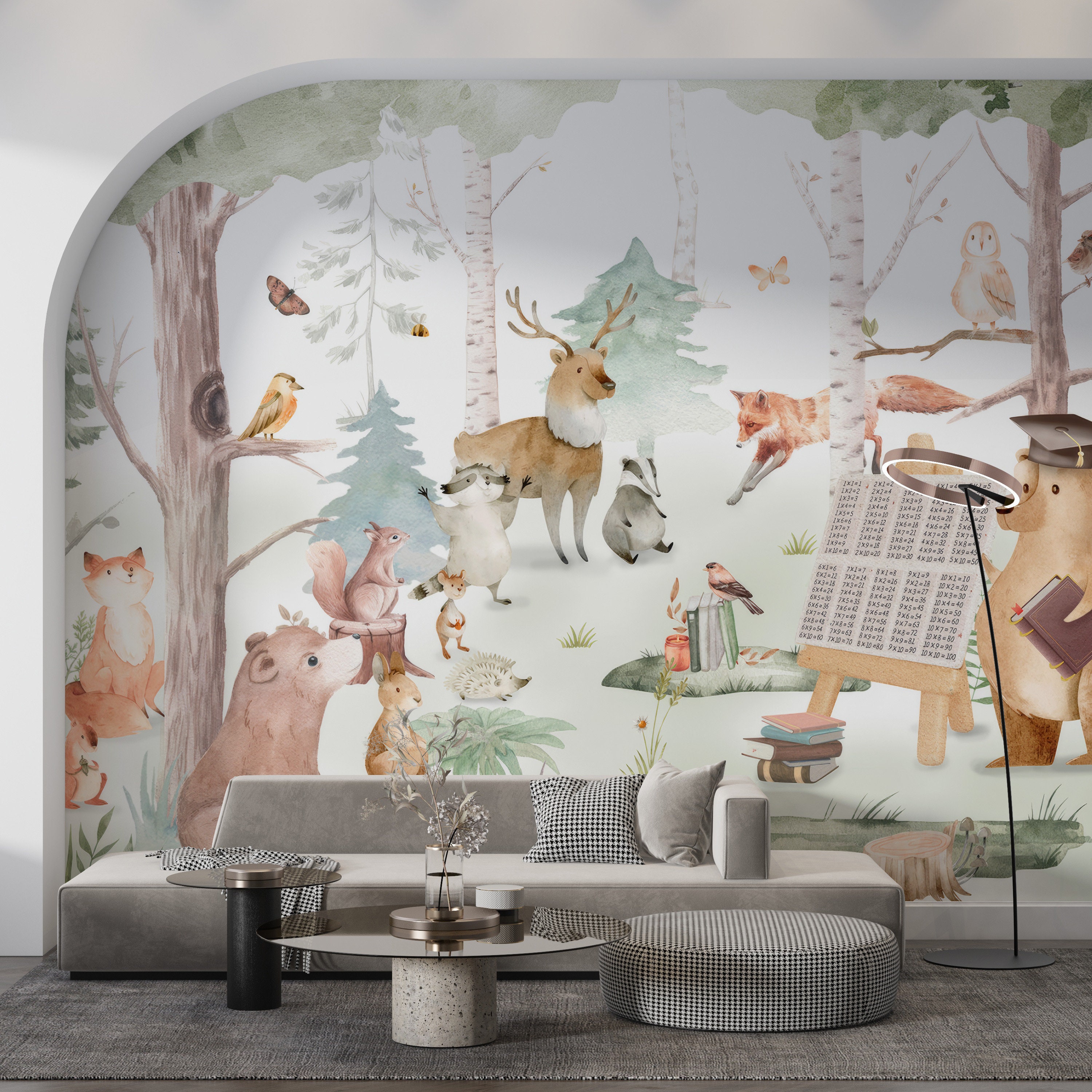 Holden Wald-Tapete Kinderzimmer - Füchse, Hasen, Eulen Salbeigrün