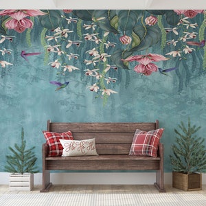 Hängende Tropische Tapete, Blumenwandbild, schälen und aufkleben, selbstklebend, Wandverkleidung von Elegant Walls