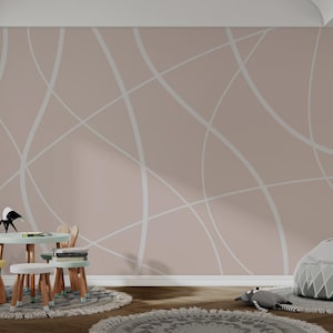 Curved Line Minimalist Beige Wallpaper-AW22