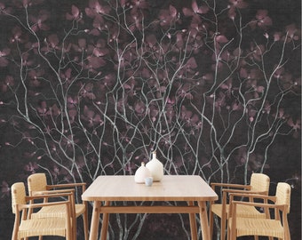Chinoiserie Floral Wallpaper Mural - Vintage Eastern Elegance for Contemporary Interiors - Peel and Stick Wallpaper B793