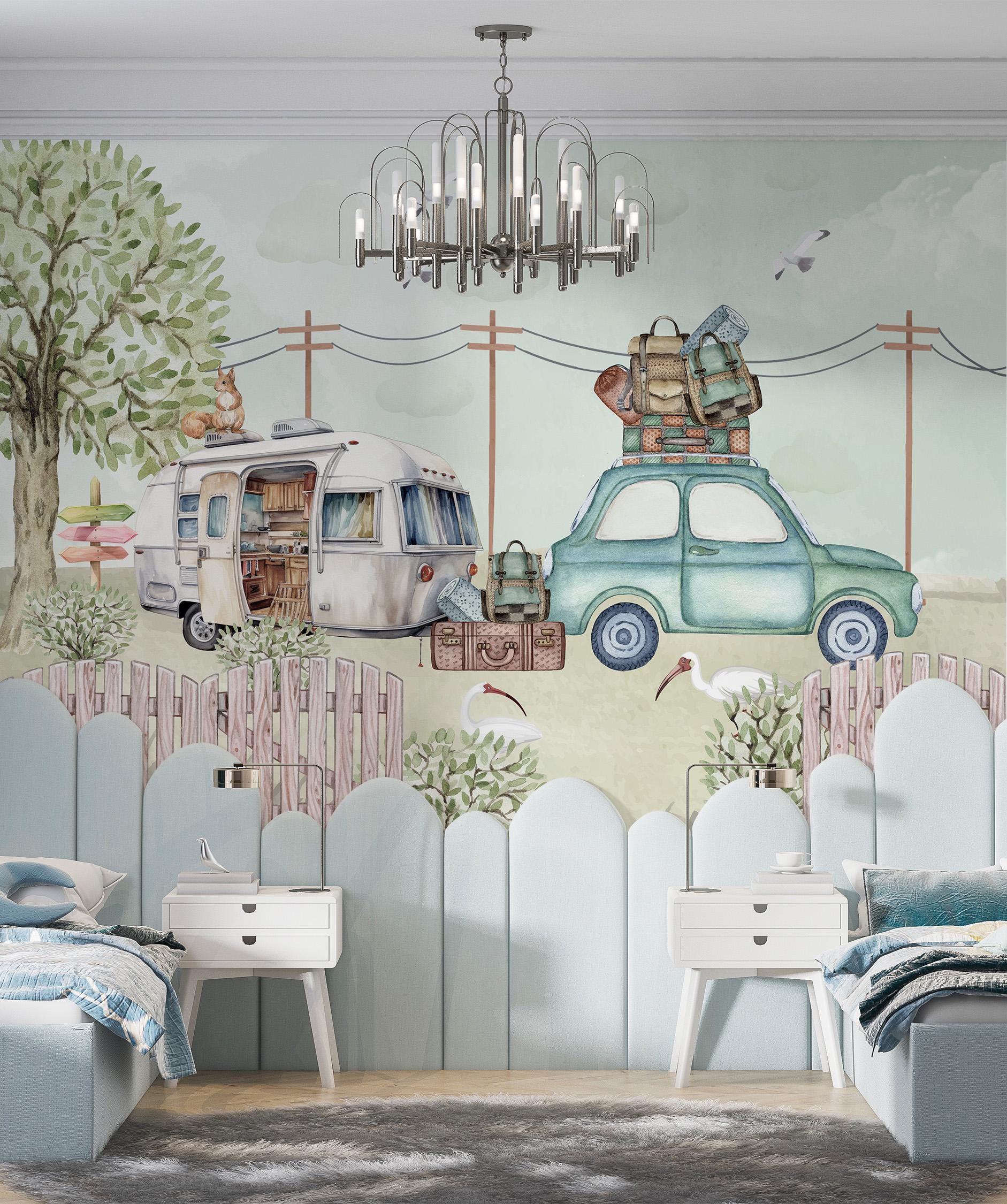 Watercolor Camping Vintage Caravan Peel And Stick Wallpaper c348 Etsy watercolor-camping-vintage-caravan-peel-and-stick-wallpaper-c348-etsy