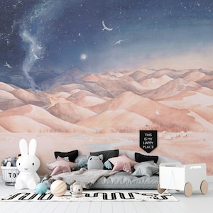 Pastel Mountain Landscape Wallpaper Mural - Removable Peel and Stick Nature Wallpaper—B730